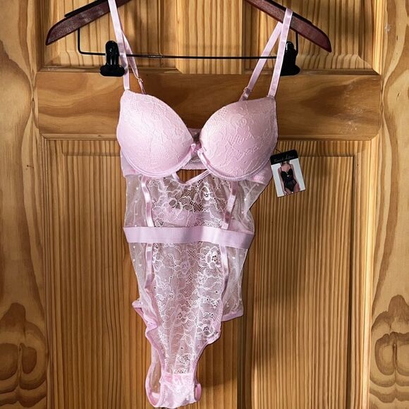 French affair pink teddy lingerie boudoir sexy nighty date night medium - Picture 1 of 3